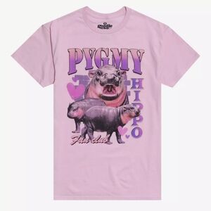 Moo Deng Pygmy Hippo Baby Pink Tee Shirt Hot Topic New Tags XL